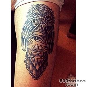 Owl   thigh tattoo   clairvoyance, deception, messenger _1