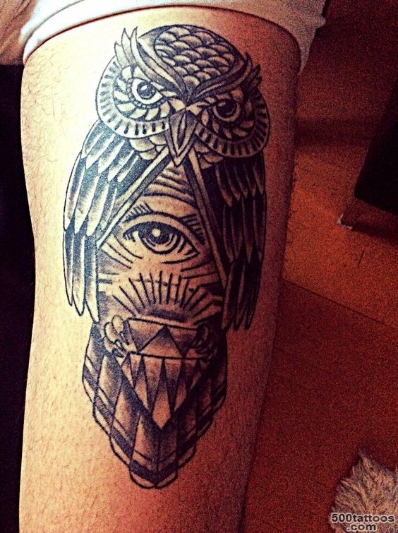 Owl   thigh tattoo   clairvoyance, deception, messenger ..._1