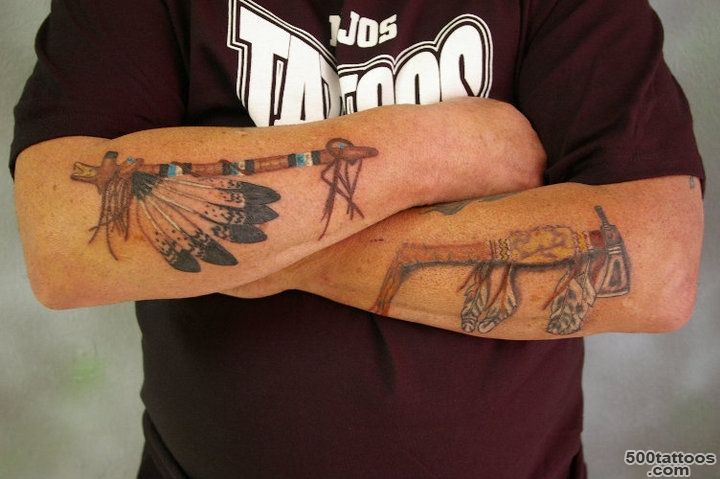 A colored image of Indian weapons.  Tattoo.com_13