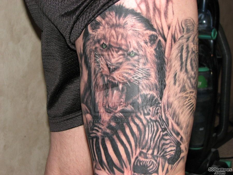 Lion And Zebra Tattoo On Leg  Tattoobite.com_12
